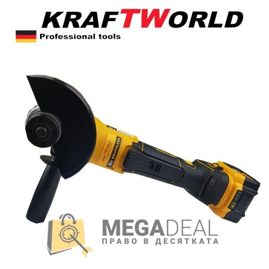 Безчетков акумулаторен ъглошлайф Kraftworld с 2 батерии 36V 8ah със зарядно и куфар
