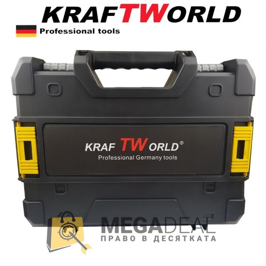 Безчетков акумулаторен ъглошлайф Kraftworld с 2 батерии 36V 8ah със зарядно и куфар